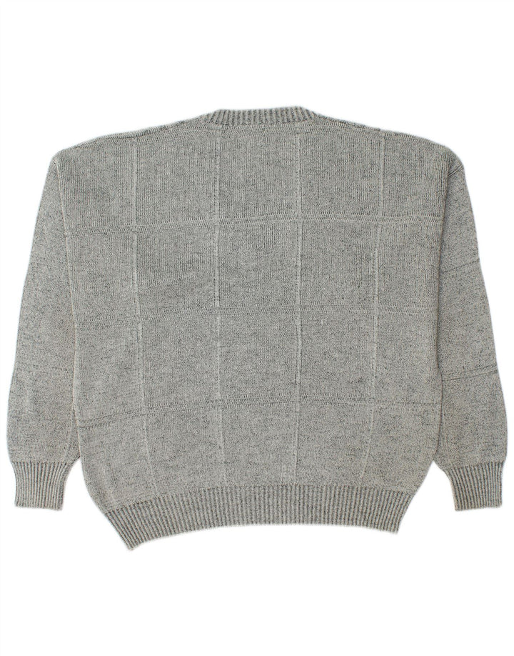Maglione vintage da uomo con scollo a V IT 50 Grigio medio geometrico