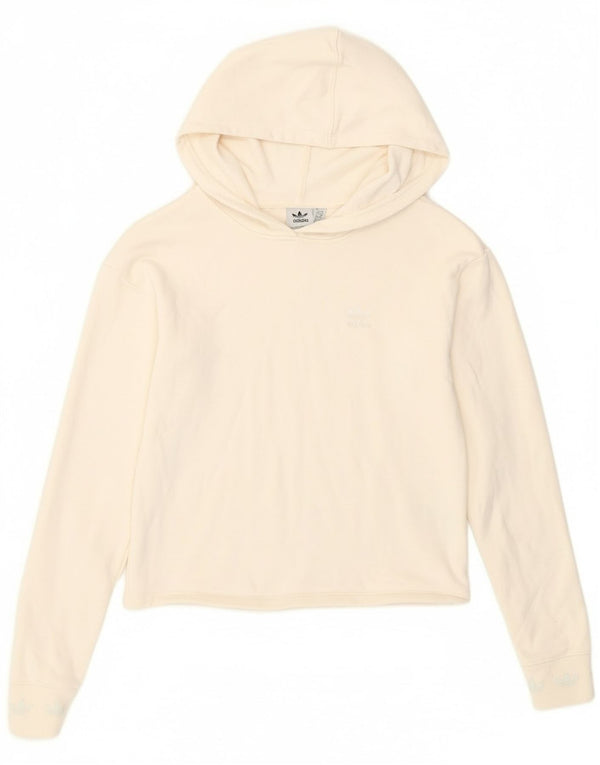 Felpa con cappuccio da donna Adidas UK 6 XS cotone bianco sporco