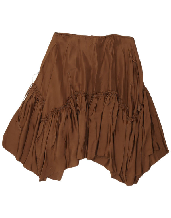 BCBGMAXAZRIA Womens Asymmetrical Skirt Medium W30 Brown Silk