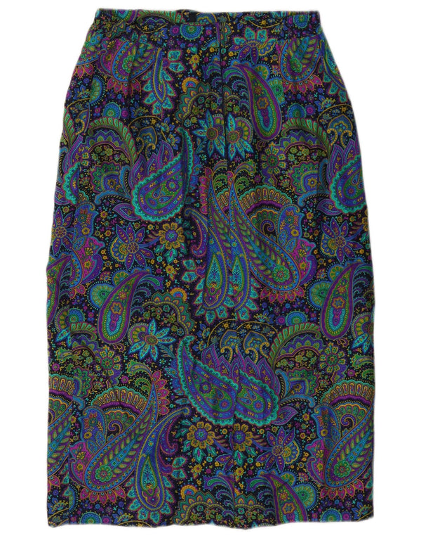 Gonna longuette a vita alta da donna vintage W28 seta Paisley media multicolore