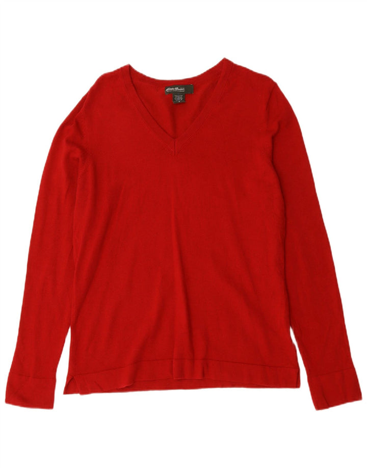 EDDIE BAUER Maglione da donna con scollo a V UK 14 Cotone rosso medio