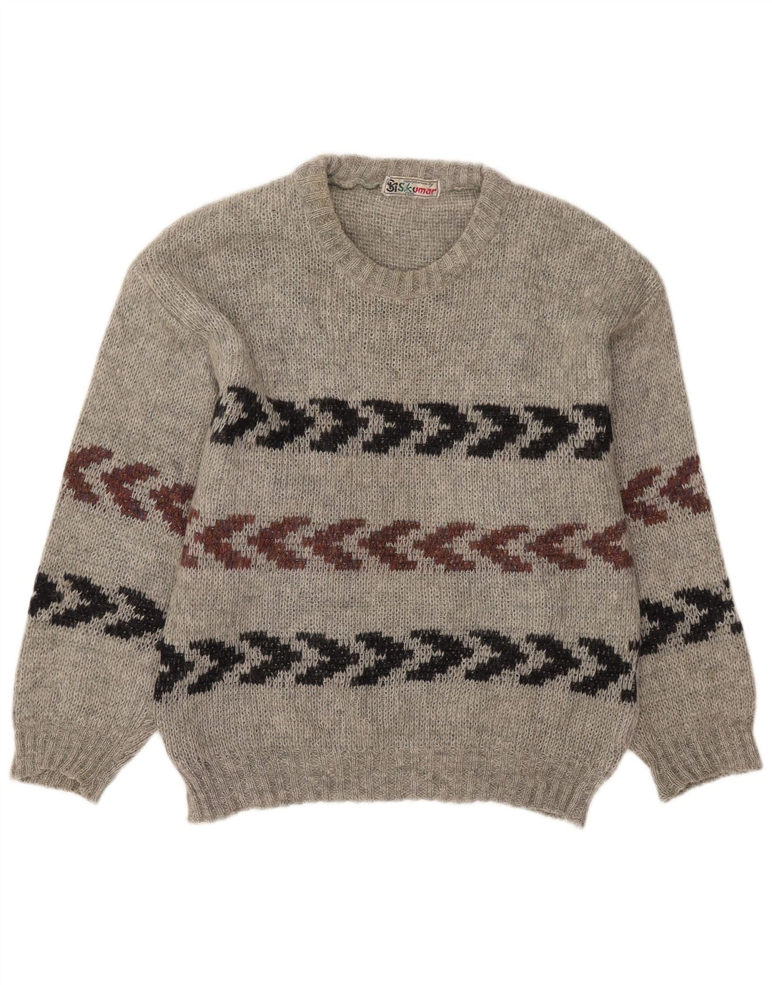 Maglione vintage da uomo girocollo taglia 40 a righe grigio medio