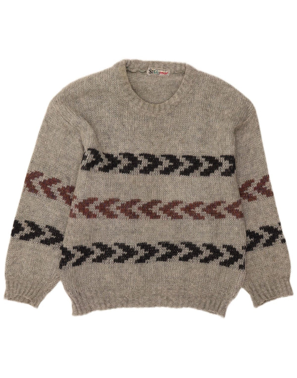 Maglione vintage da uomo girocollo taglia 40 a righe grigio medio
