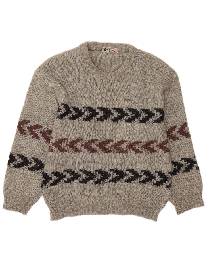 Maglione vintage da uomo girocollo taglia 40 a righe grigio medio