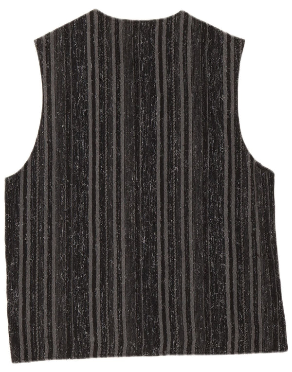 Gilet vintage da uomo in poliestere a righe nere medie