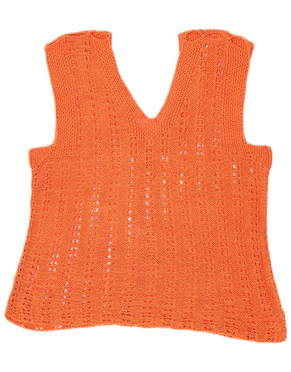 Canotta vintage da donna all'uncinetto corta UK 14 arancione medio