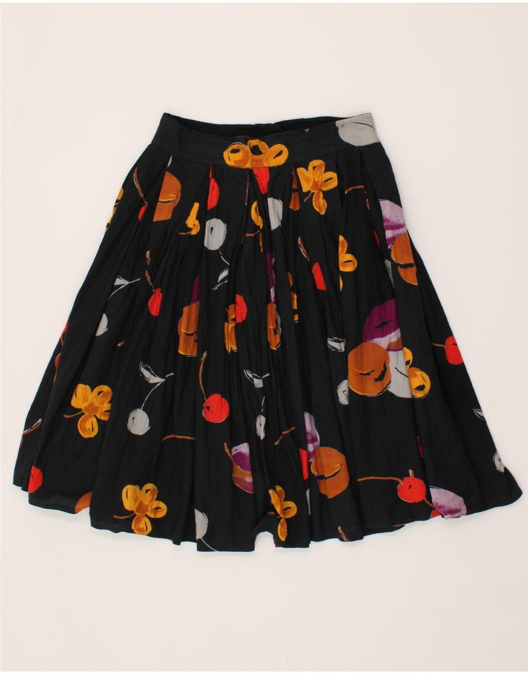 VINTAGE Womens Flared Skirt W28 Medium Black Floral Vintage Vintage and Second-Hand Vintage from Messina Hembry 