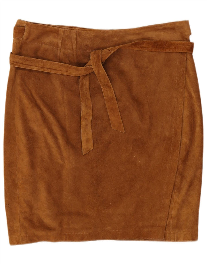 Gonna avvolgente in pelle scamosciata da donna Bottega W30 Marrone medio