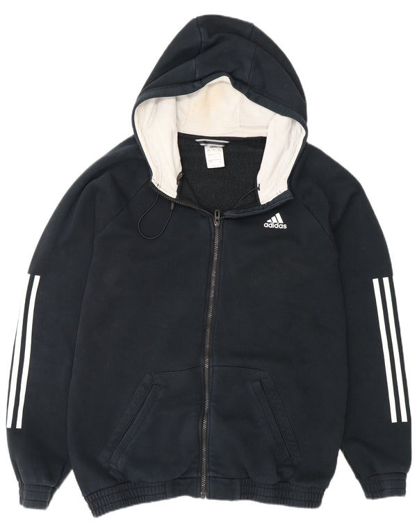 Maglione con cappuccio e zip da uomo Adidas UK 42/44 grande cotone blu navy