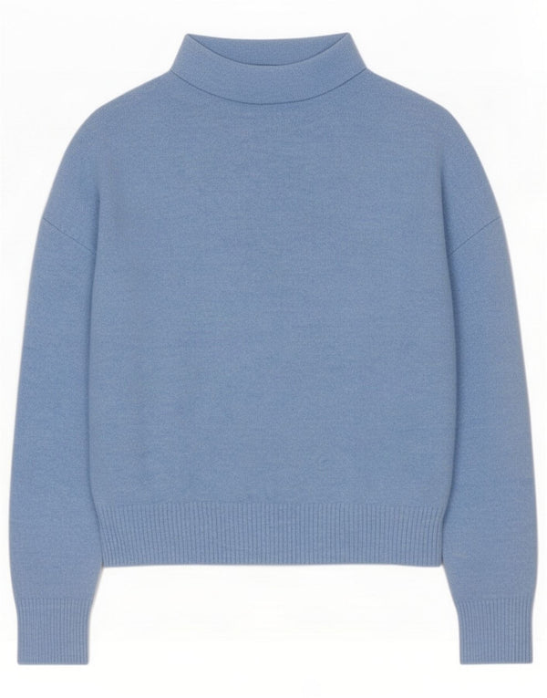 Zara Womens Crop 3/4 Sleeve Turtle Neck Jumper Sweater UK 12 Medium Blue