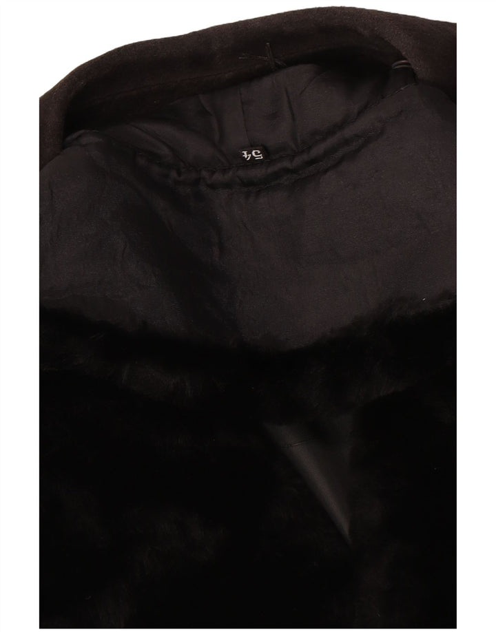 Cappotto doppiopetto vintage in pelle scamosciata da donna IT 54 3XL Nero