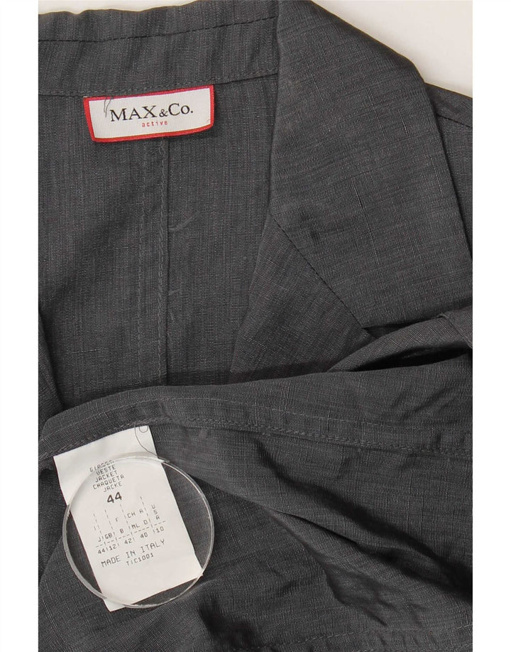 Max & Co. Giacca blazer a 3 bottoni lunga da donna UK 12 Lino grigio medio