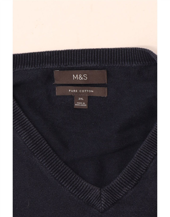 Maglione maglione con scollo a V da uomo Marks & Spencer 2XL cotone blu navy