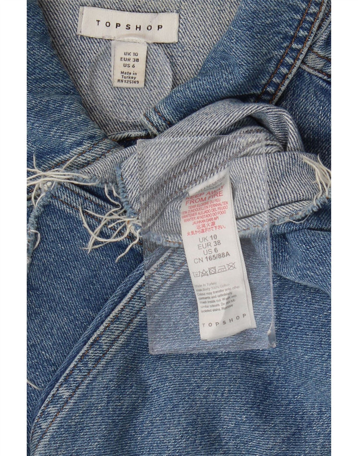 Giacca di jeans oversize corta da donna Topshop UK 10 piccola cotone blu