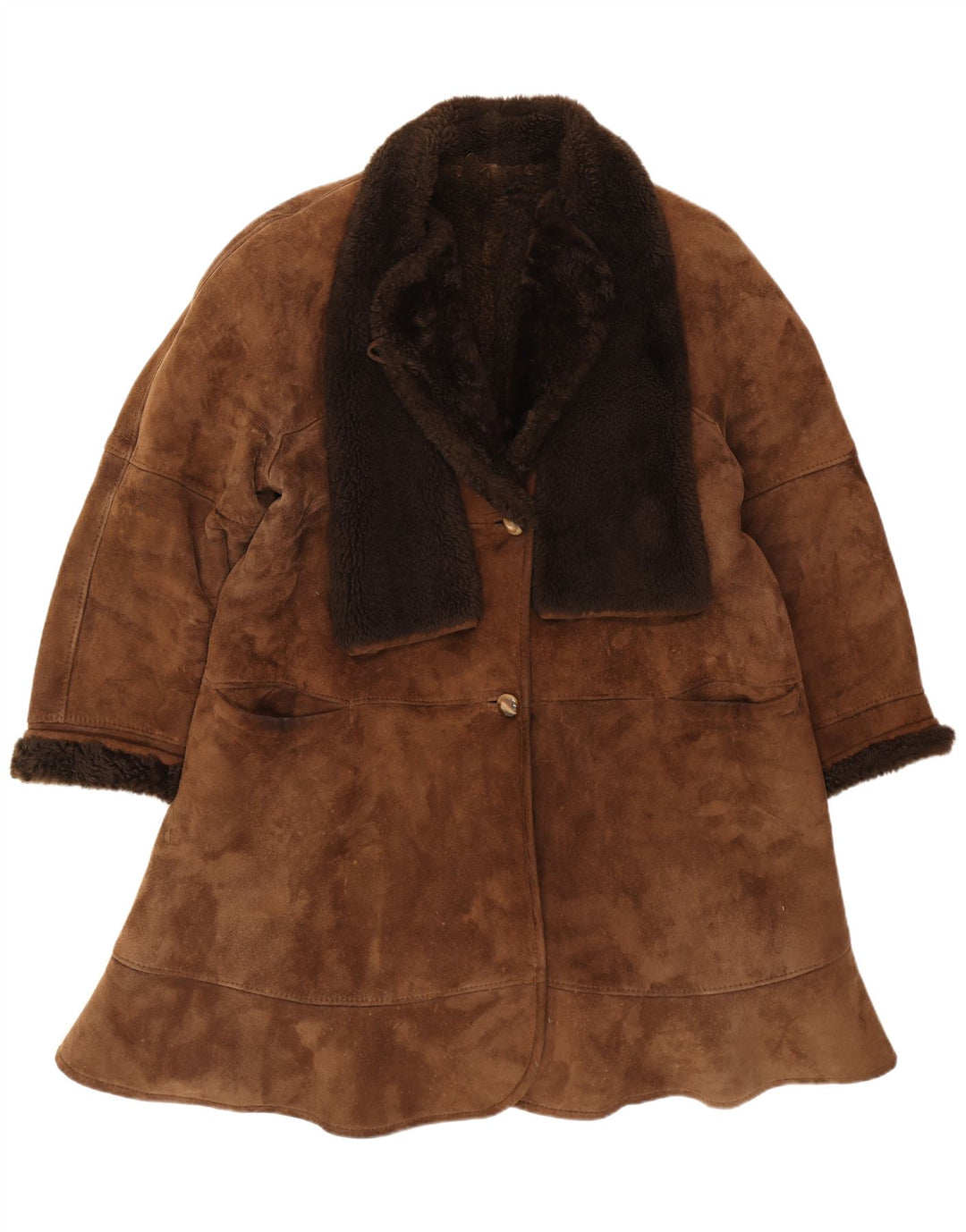 Cappotto in shearling vintage da donna dal taglio ampio IT 44 Shearling marrone medio invernale