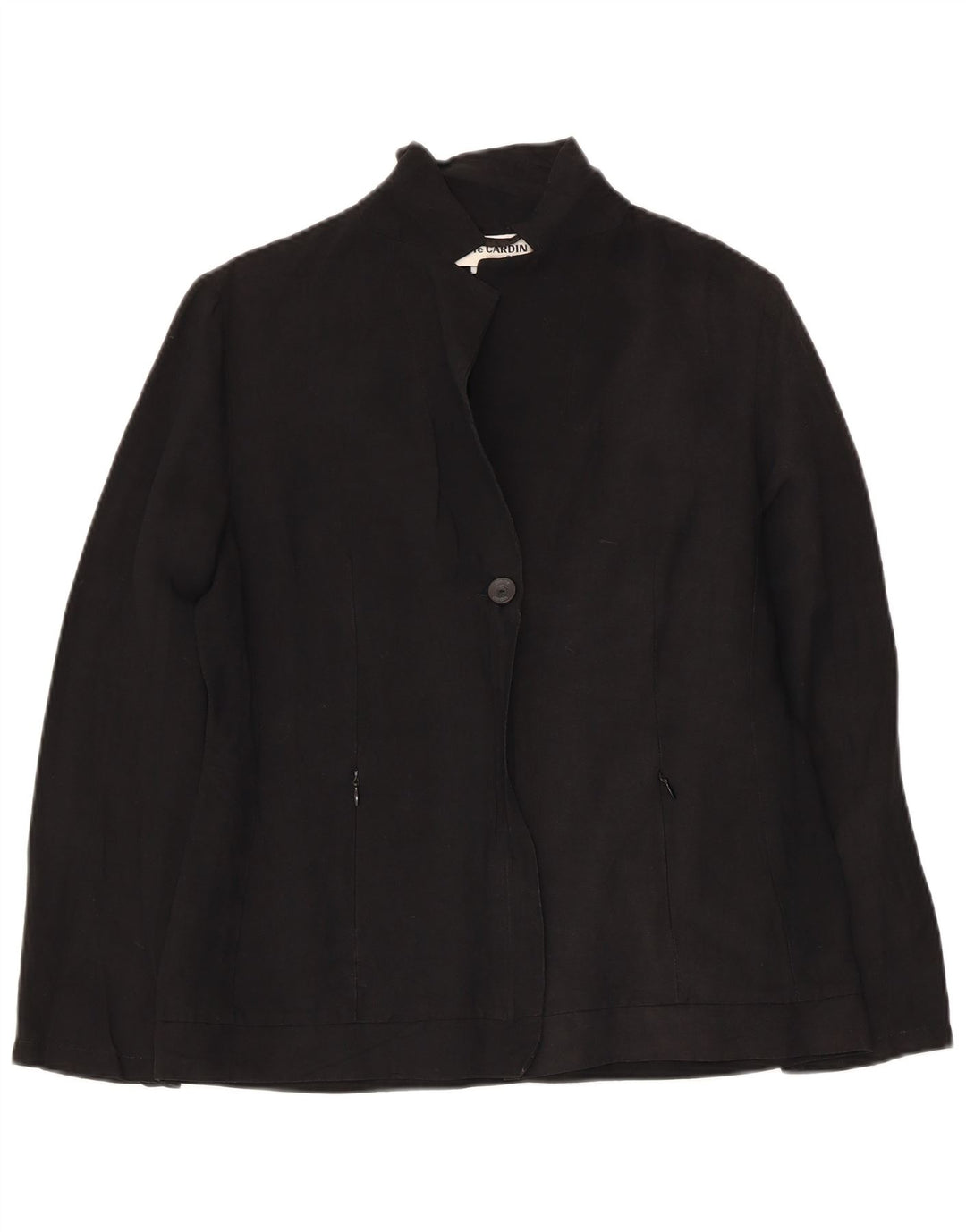 PIERRE CARDIN Giacca blazer da donna a 1 bottone UK 12 Lino nero medio