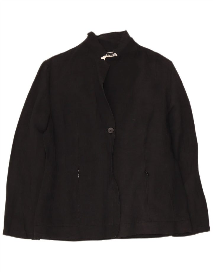 PIERRE CARDIN Giacca blazer da donna a 1 bottone UK 12 Lino nero medio