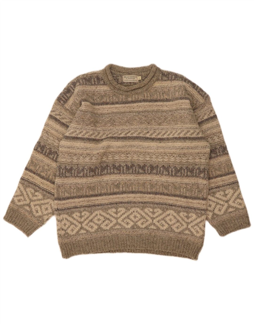 Maglione vintage da uomo con collo dolcevita, grande lana Fair Isle grigia