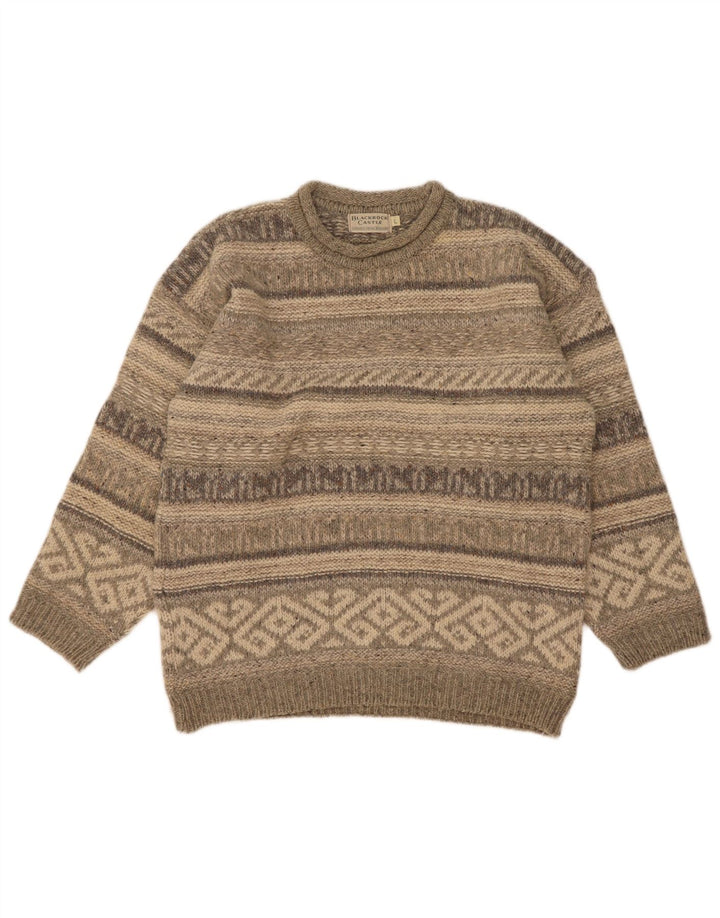 Maglione vintage da uomo con collo dolcevita, grande lana Fair Isle grigia