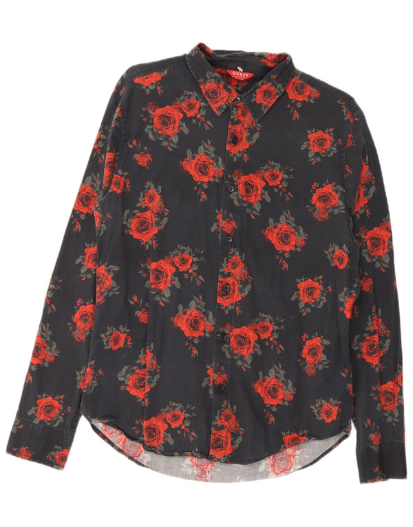 Camicia da uomo Guess in cotone floreale nero medio