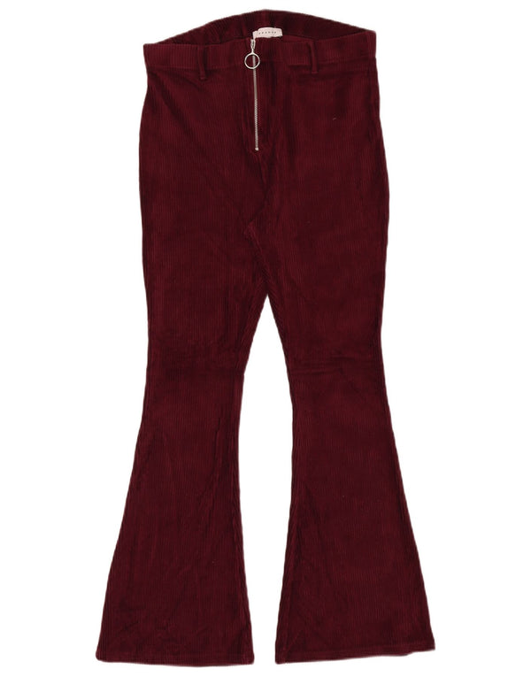 Topshop Womens High Waist Corduroy Trousers UK 12 Medium W30 L30 Burgundy