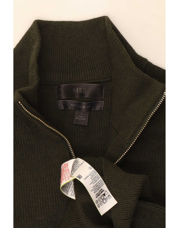 Maglione da uomo Marks & Spencer con zip e collo grande in poliestere kaki
