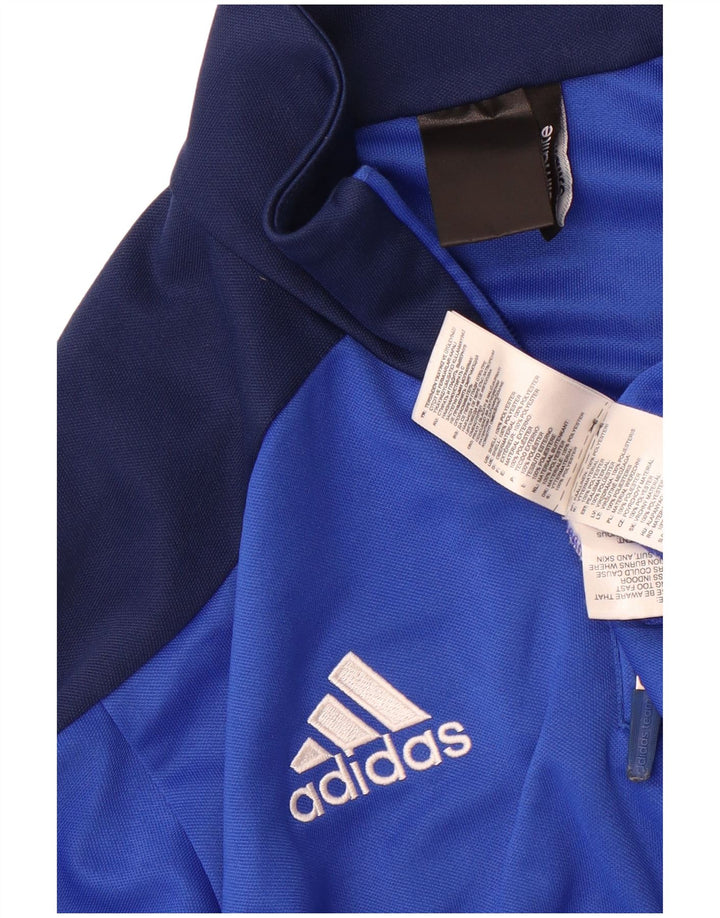 Adidas Uomo Climalite Pullover Tuta Top Blu Medio Colorblock