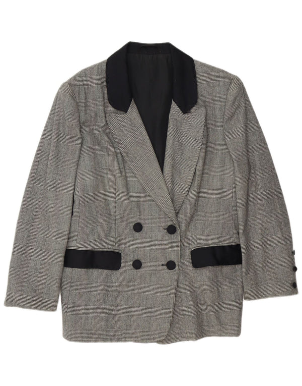 Giacca blazer vintage a maniche lunghe da donna UK 18 XL pied de poule grigio