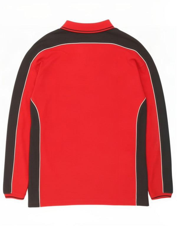 Polo da uomo a maniche lunghe da moto vintage XL in cotone color block rosso