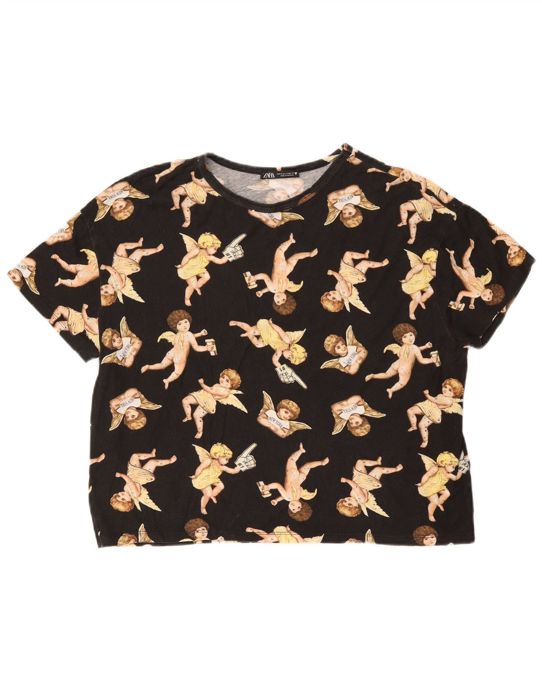 T-shirt grafica da donna Zara Top UK 14 media nera