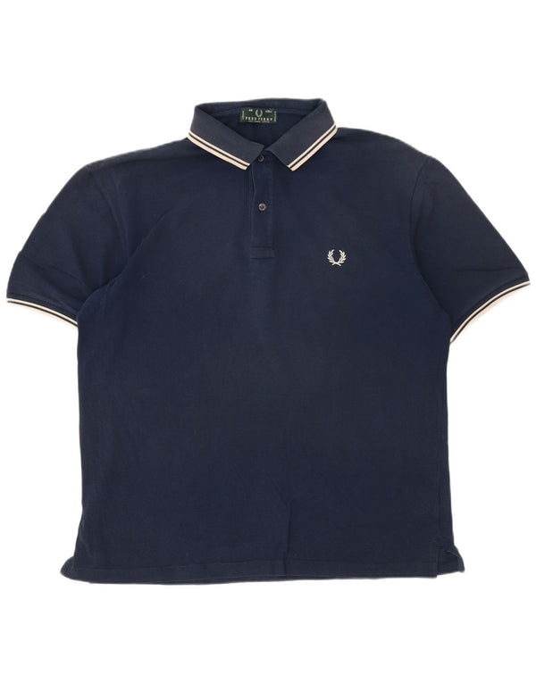 Polo da uomo Fred Perry grande in cotone a righe blu navy