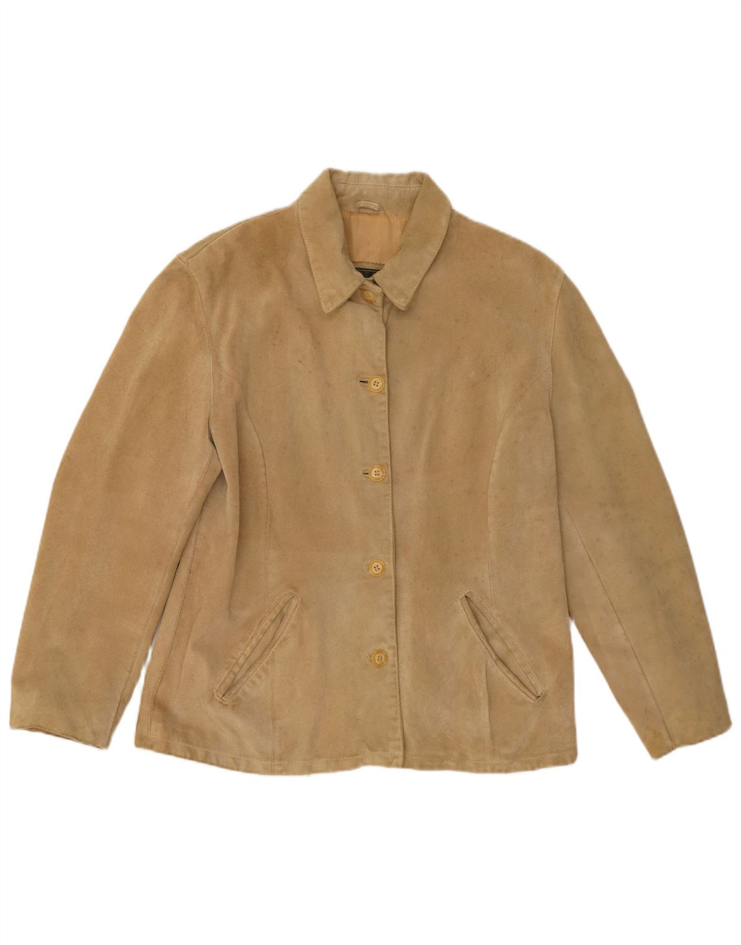 Giacca vintage in pelle scamosciata da donna IT 46 grande in pelle beige