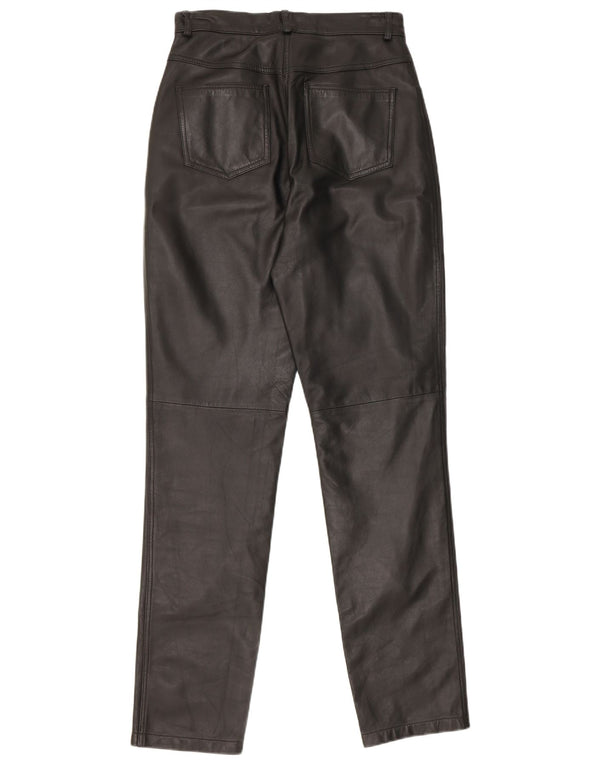 Pantaloni in pelle a vita alta da donna vintage W28 L33 in pelle nera