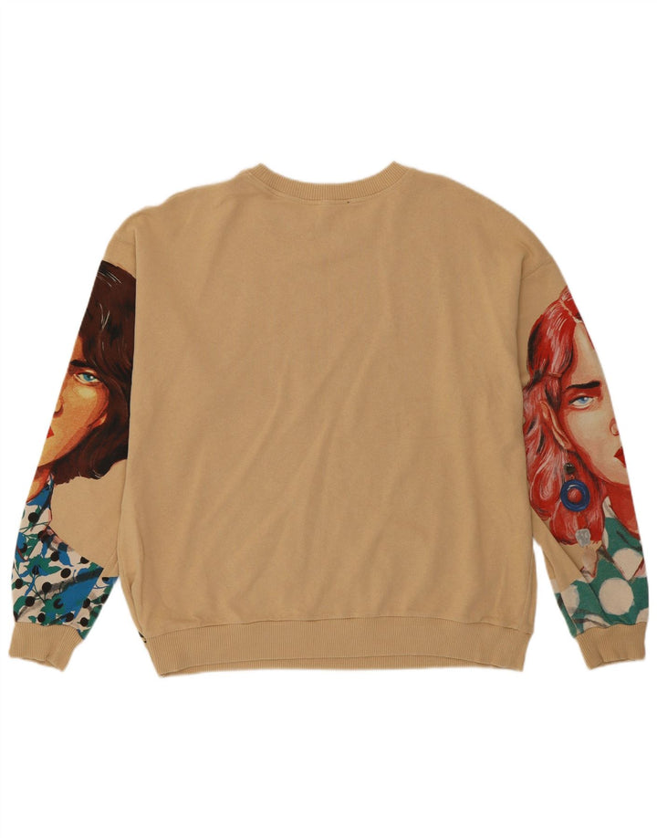 Felpa Zara da donna con motivo astratto, maglione UK 16, cotone beige grande