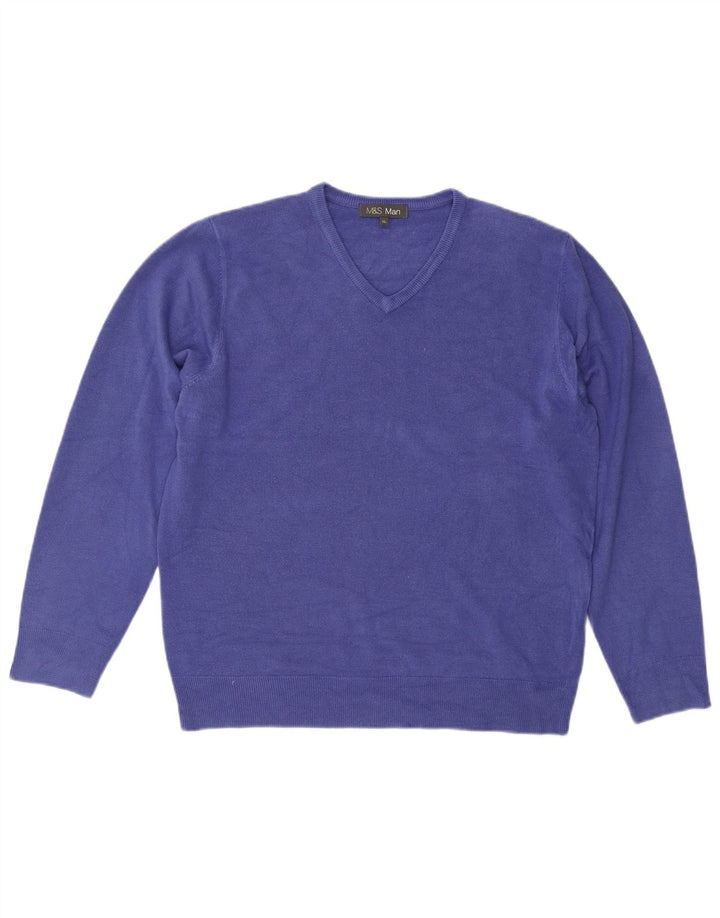 Maglione maglione con scollo a V da uomo Marks & Spencer XL blu acrilico