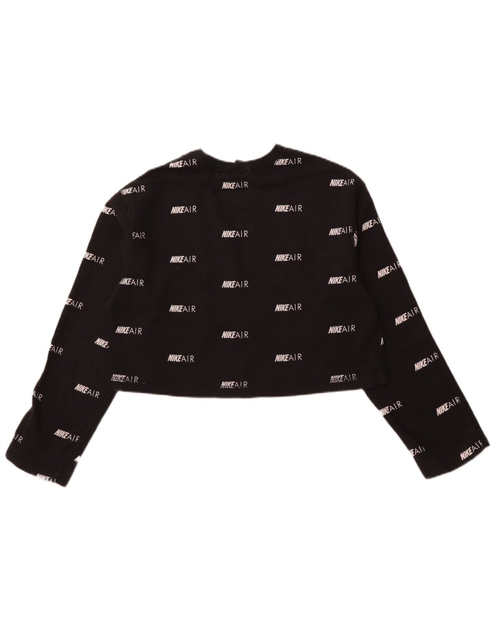 NIKE Womens Air Oversized Crop Graphic Top Long Sleeve UK 14 Medium Black