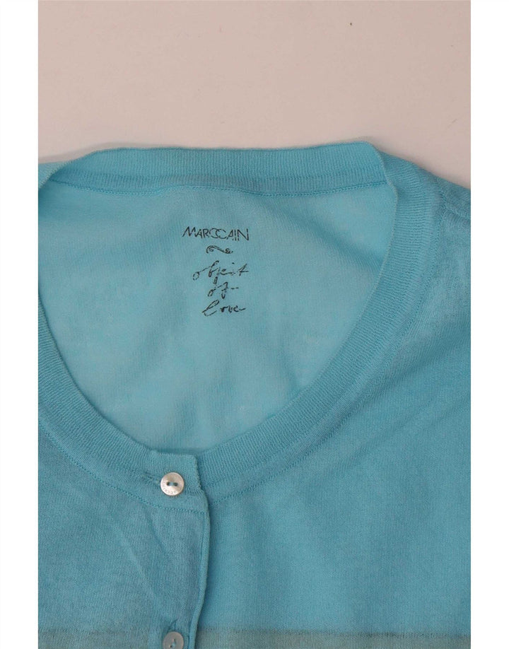 Maglione cardigan corto da donna Marccain UK 14 a righe blu medio