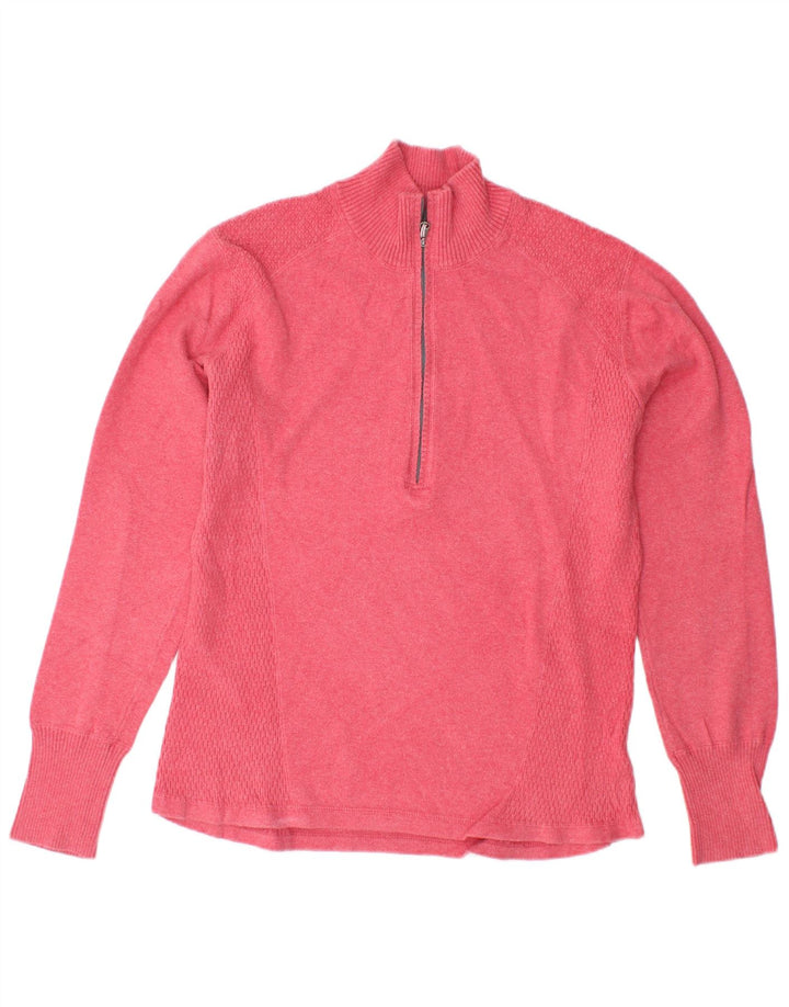EDDIE BAUER Maglione da donna con collo con zip UK 16 Grande cotone rosa