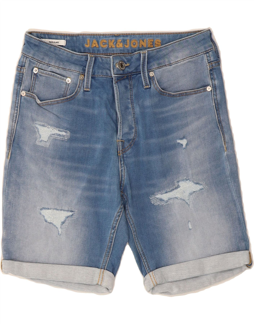 JACK & JONES Mens Distressed Regular Denim Shorts Small W29  Blue Cotton Vintage Jack & Jones and Second-Hand Jack & Jones from Messina Hembry 