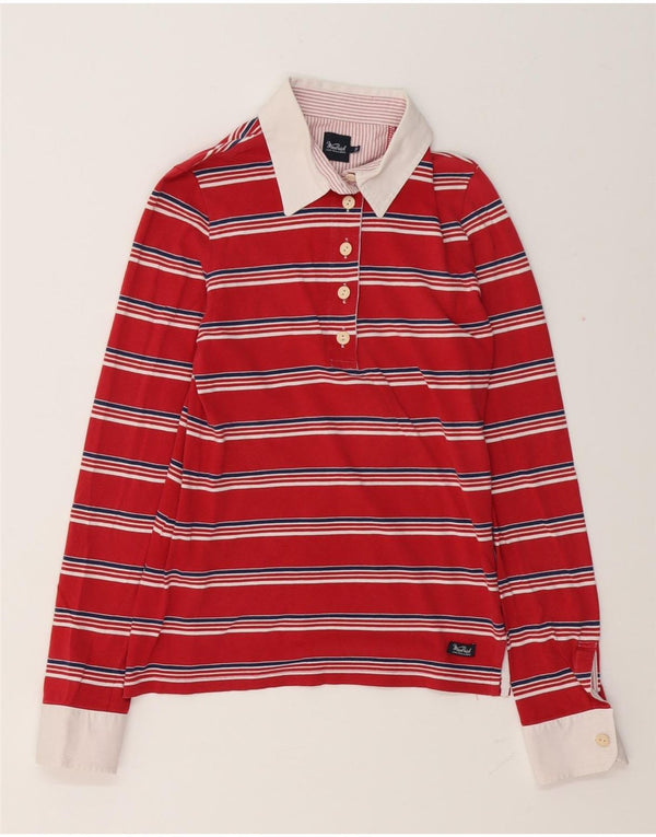 Polo da rugby a maniche lunghe da donna Woolrich UK 12 a righe medie rosse