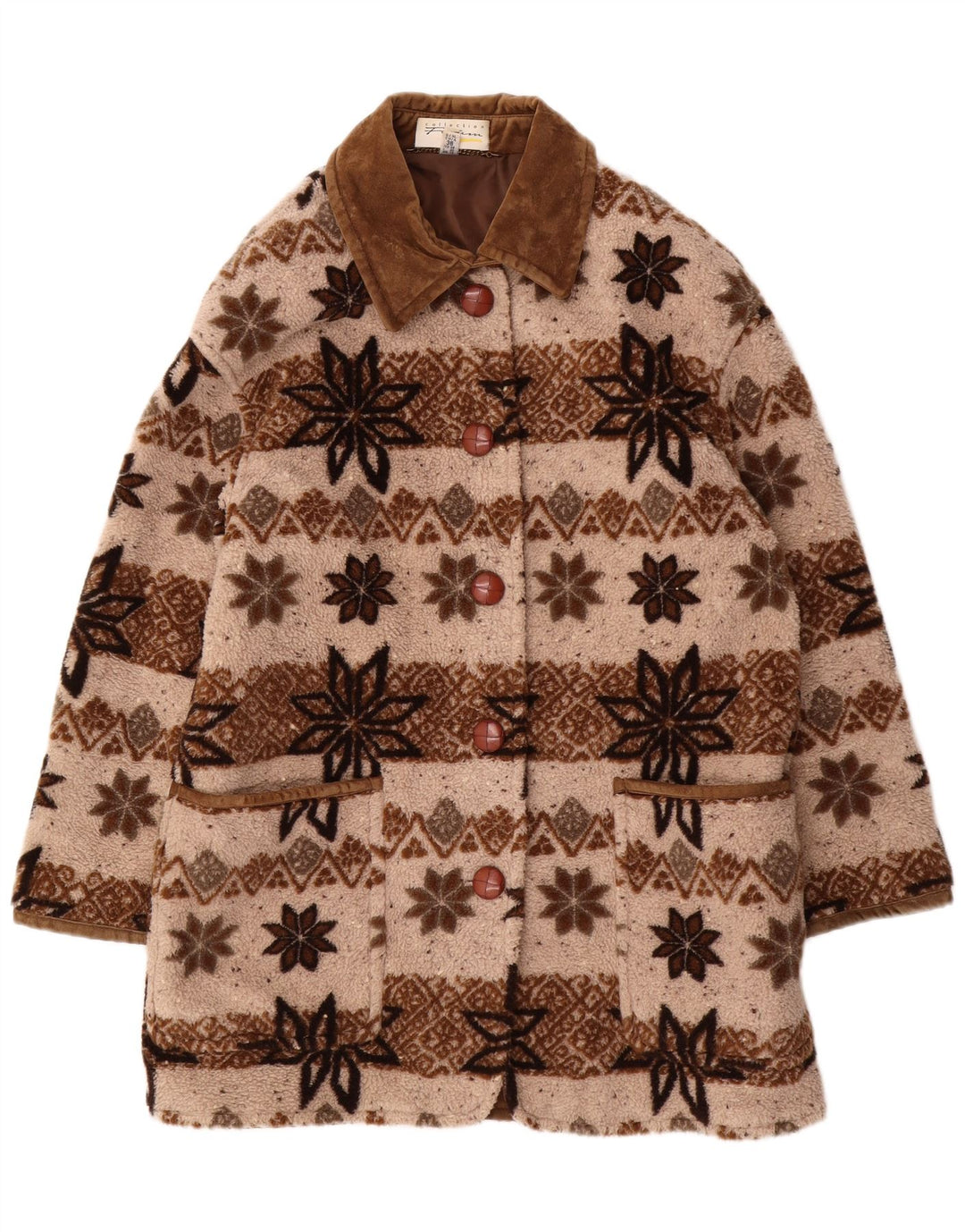 Cappotto giacca a vento oversize da donna VINTAGE UK 10 Small Beige Fair Isle