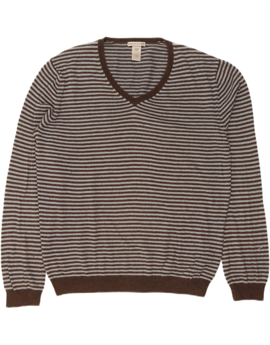 Maglione da uomo Gap con scollo a V, cotone a righe marroni grandi
