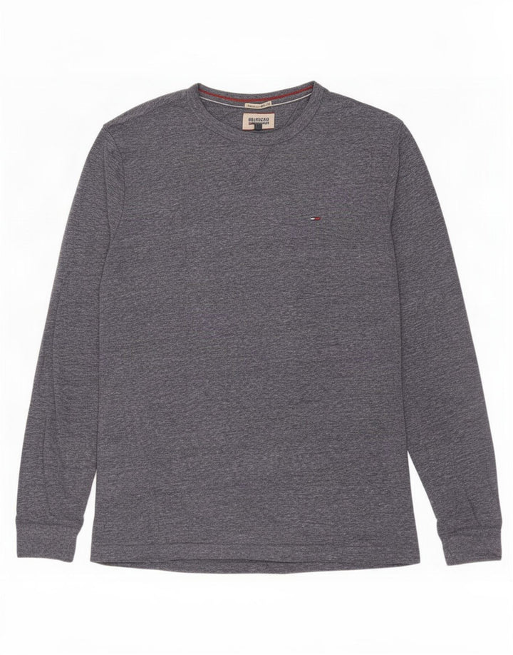 Tommy Hilfiger Top da uomo a maniche lunghe di grandi dimensioni in poliestere screziato blu navy