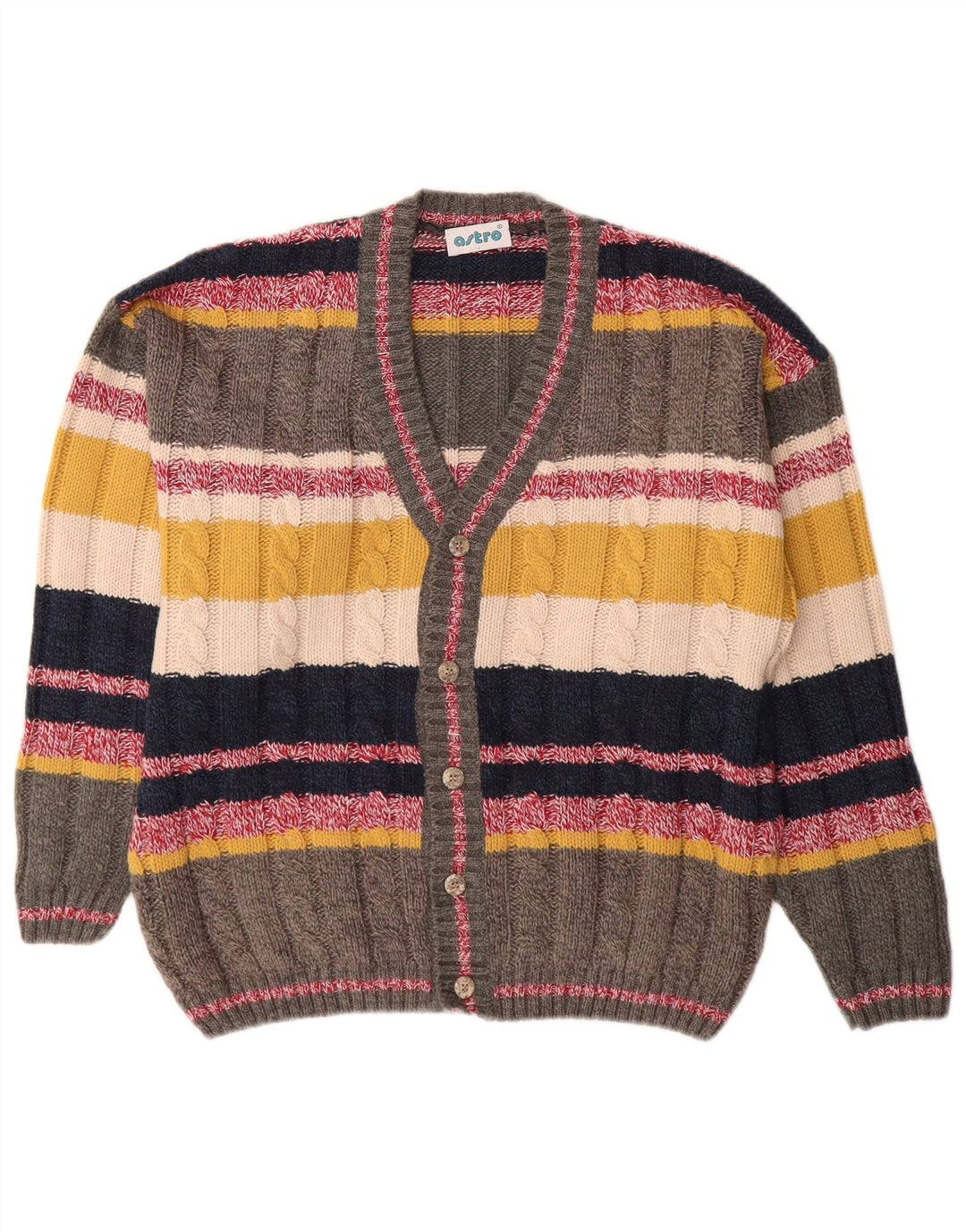 Maglione cardigan da donna vintage UK 12 a righe multicolori medie