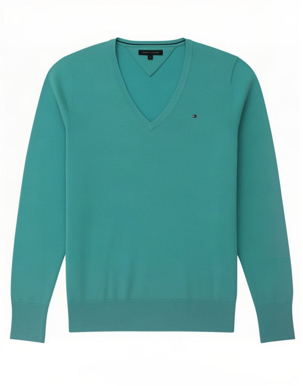 Maglione maglione con scollo a V da donna Tommy Hilfiger UK 10 piccolo turchese
