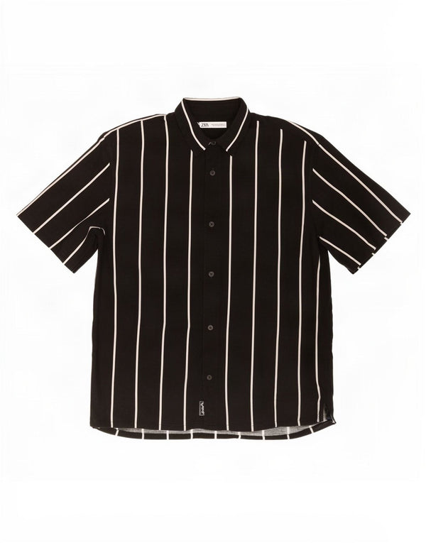 Camicia Zara da uomo a maniche corte in viscosa a righe nere grandi