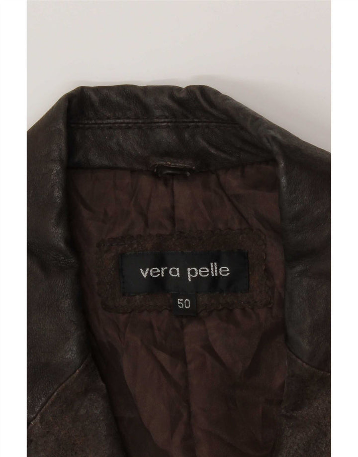 Giacca blazer vintage da uomo in pelle a 3 bottoni IT 50 grande marrone