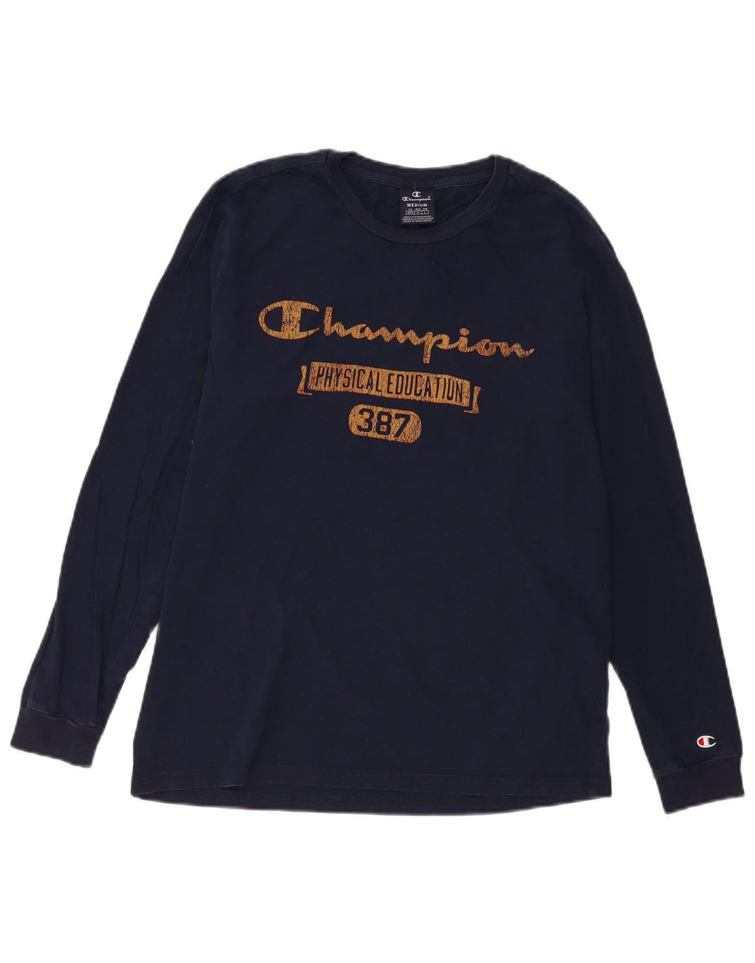 Champion Top grafico da uomo a maniche lunghe in cotone blu navy medio