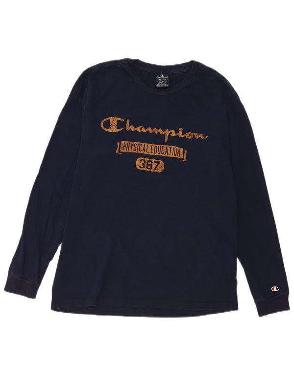 Champion Top grafico da uomo a maniche lunghe in cotone blu navy medio