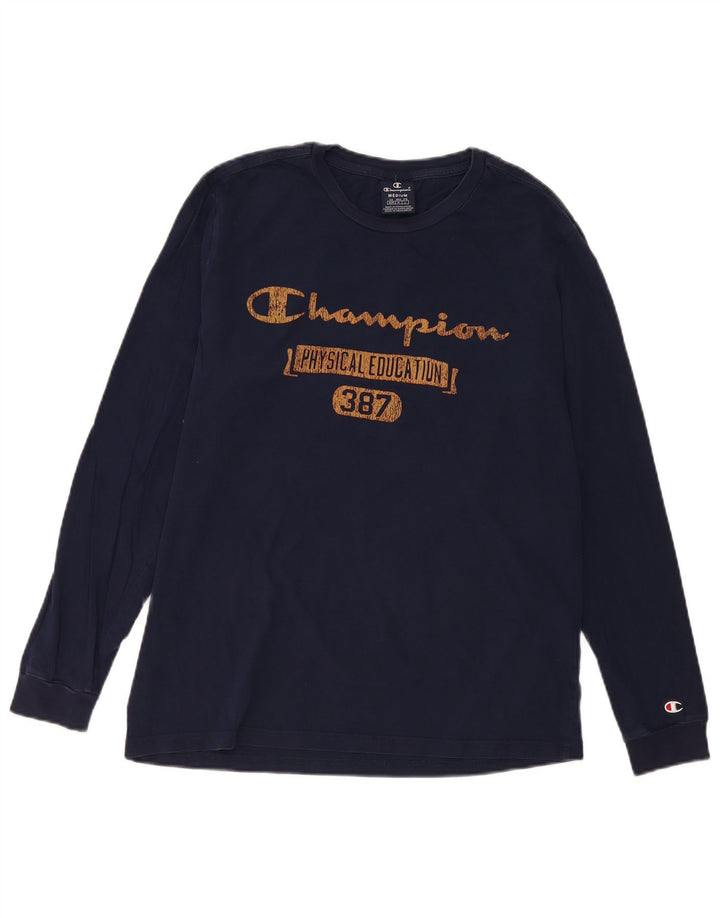 Champion Top grafico da uomo a maniche lunghe in cotone blu navy medio